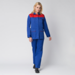 Костюм женский Передовик NEW (тк.Смесовая,210) брюки, васильковый/красный